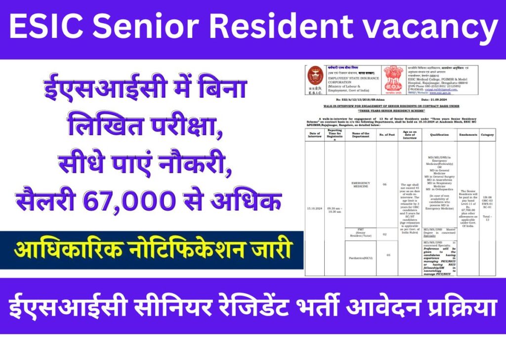 ESIC Senior Resident vacancy