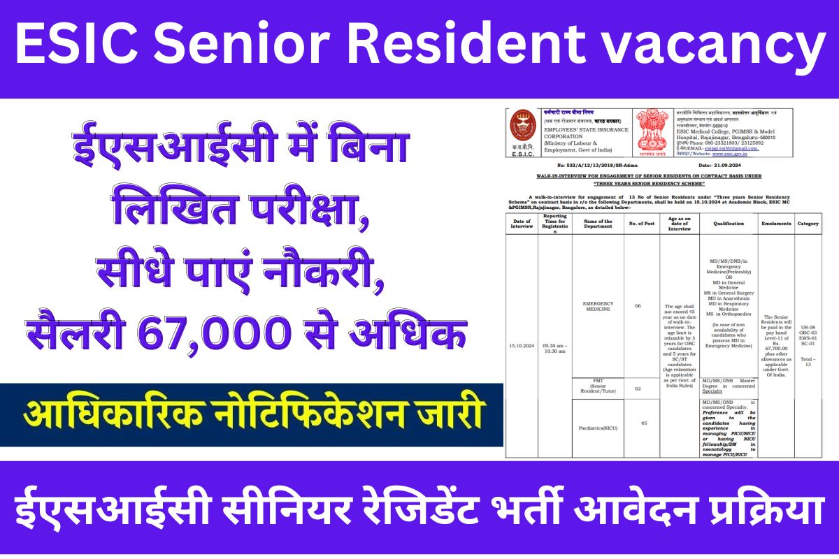 ESIC Senior Resident vacancy