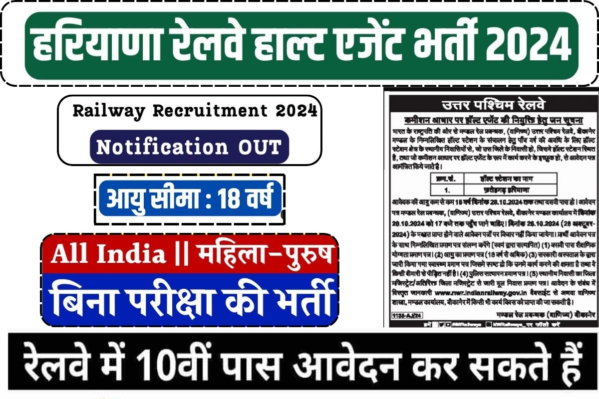 Haryana Railway HALT Agent Vacancy