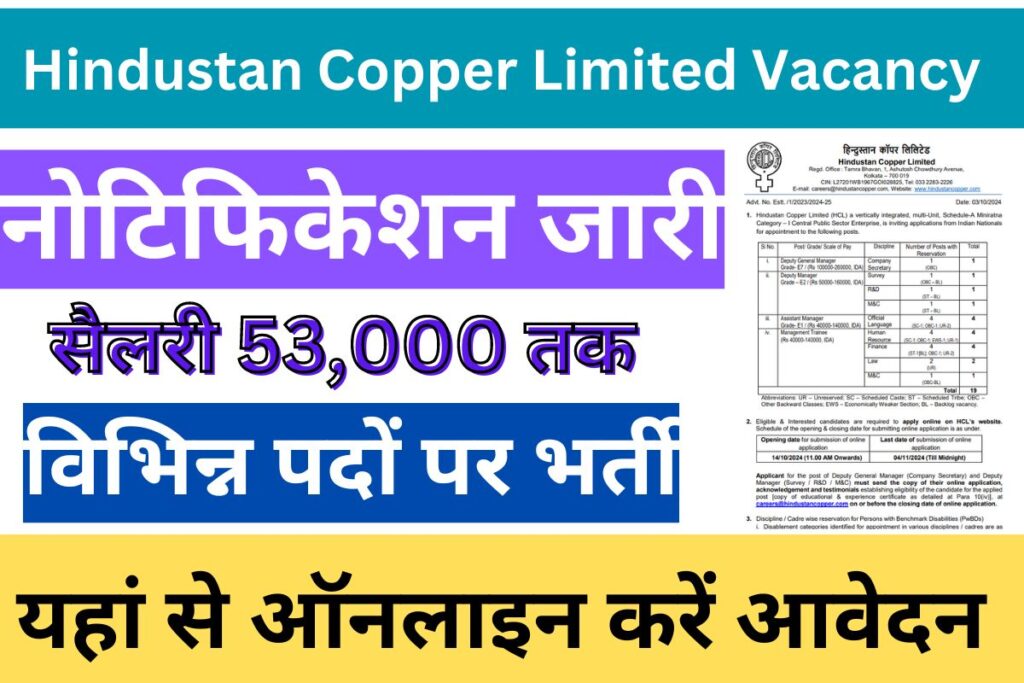 Hindustan Copper Limited Vacancy